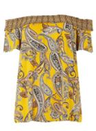 Dorothy Perkins Yellow Paisley Print Shirred Bardot Top