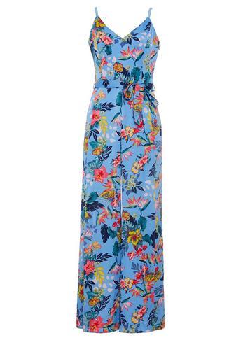 Dorothy Perkins *quiz Blue Floral Tie Belt Jumpsuit
