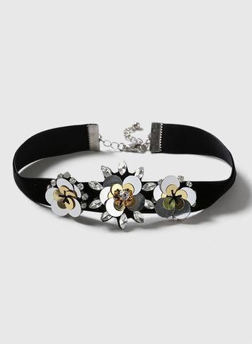 Dorothy Perkins Black Flower Choker Necklace