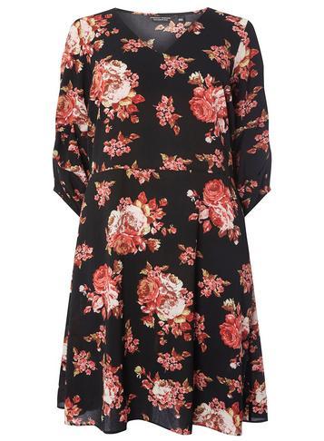 Dorothy Perkins *dp Curve Black Tucked Sleeve Skater Dress