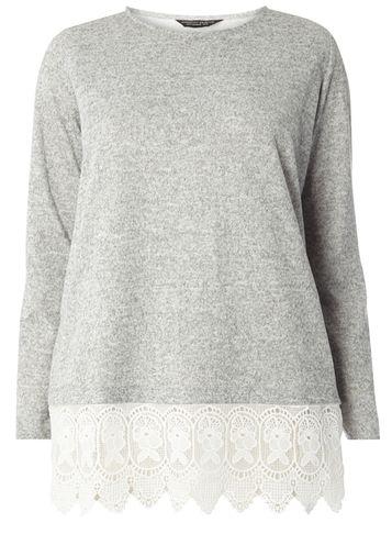Dorothy Perkins Dp Curve Grey Crochet Hem Top