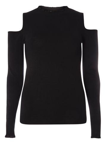 Dorothy Perkins Black Frill Neck Cold Shoulder Jumper