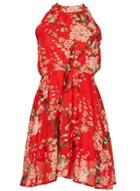 *tenki Red Halter Neck Floral Skater Dress