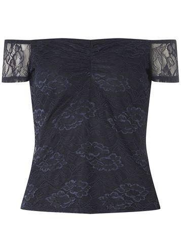 Dorothy Perkins Petite Navy Jersey Lace Bardot Top