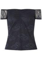 Dorothy Perkins Petite Navy Jersey Lace Bardot Top