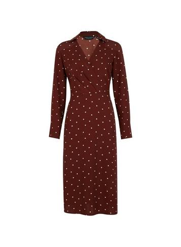 Dorothy Perkins Brown Spot Print Collar Midi Dress