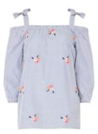 Dorothy Perkins *tall Blue Embroidered Stripe Bardot Top