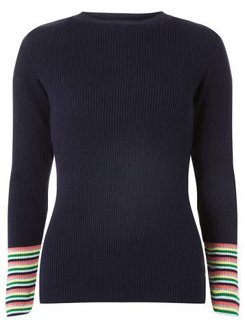 Dorothy Perkins Navy Rainbow Striped Cuff Jumper
