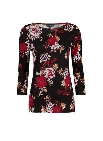Dorothy Perkins Black Floral Print Sleeve Cotton T-shirt