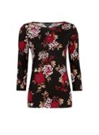Dorothy Perkins Black Floral Print Sleeve Cotton T-shirt