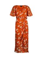 Dorothy Perkins *orange Floral Print Ruched Midi Dress