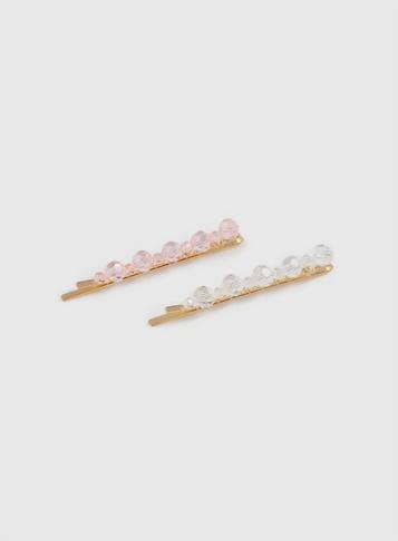 Dorothy Perkins 2 Pack Clear And Pink Facet Beaded Hair Slides