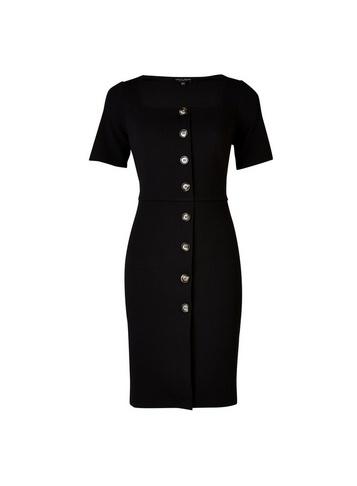 Dorothy Perkins *black Button Through Bodycon Dress