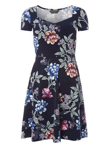 Dorothy Perkins Navy Floral Short Sleeve Dress