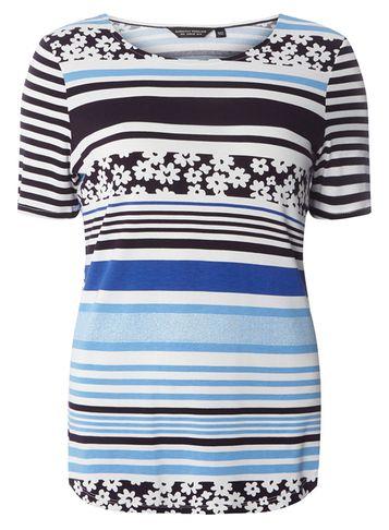 Dorothy Perkins Blue Floral Print Curve Hem T-shirt