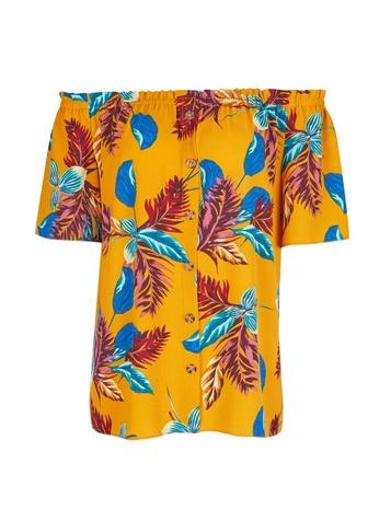 Dorothy Perkins Yellow Leaf Button Bardot Top