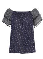 Dorothy Perkins Navy Patchwork Pom Pom Top