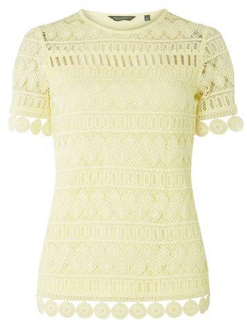 Dorothy Perkins *tall Lemon Geometric Lace T-shirt