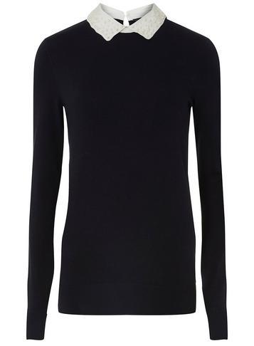 Dorothy Perkins *tall Navy 2-in-1 Pearl Collar Jumper
