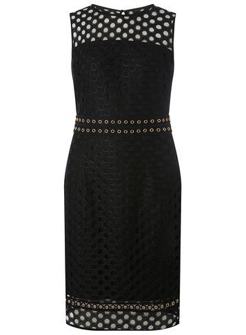 Dorothy Perkins Black Eyelet Waist Lace Pencil Dress