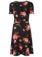 Dorothy Perkins *tall Red And Black Floral Print Dress
