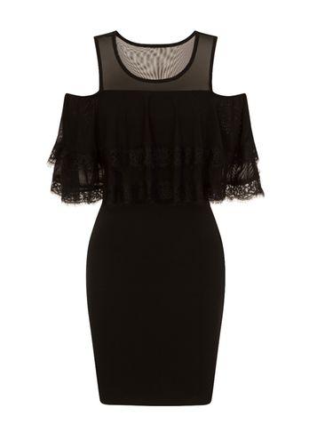 Dorothy Perkins *girls On Film Black Frill Bodycon Dress
