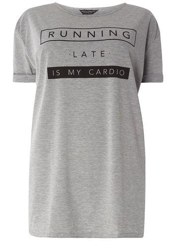 Dorothy Perkins Dp Curve Grey 'running Is My Cardio' Motif Jersey T-shirt