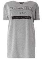 Dorothy Perkins Dp Curve Grey 'running Is My Cardio' Motif Jersey T-shirt