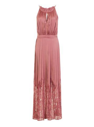 Dorothy Perkins *little Mistress Pink Satin Pleated Lace Maxi Dress