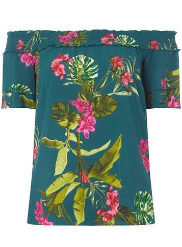 Dorothy Perkins Dark Green Floral Bardot Top