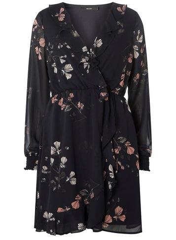 *vero Moda Navy Floral Print Frill Skater Dress
