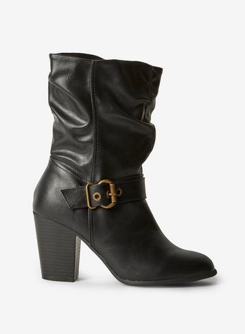 Dorothy Perkins Black Pu Klarissa Ruched Ankle Boots