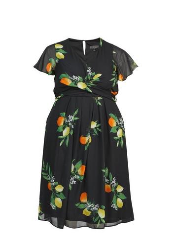 *billie & Blossom Curve Black Lemon Print Skater Dress