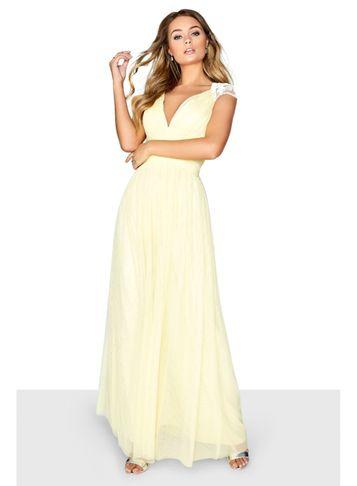 Dorothy Perkins *little Mistress Lemon Mesh Plunge Neck Maxi Dress