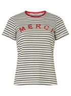 Dorothy Perkins Petite Navy Striped Merci Slogan T-shirt