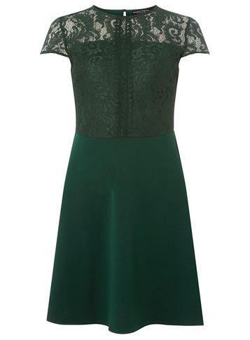Dorothy Perkins Green Lace Top Skater Dress