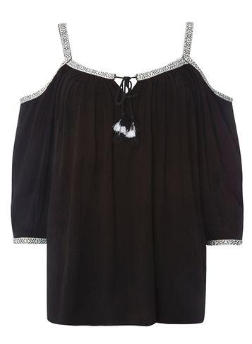 Dorothy Perkins Contrast Embroidered Cold Shoulder Top