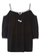 Dorothy Perkins Contrast Embroidered Cold Shoulder Top