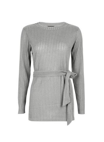 Dorothy Perkins Grey Brushed Belted Tunic Top