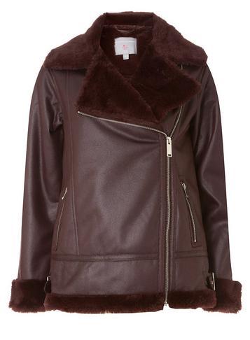 Dorothy Perkins Petite Brown Port Aviator Biker Jacket