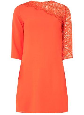 Dorothy Perkins Coral Asymmetric Lace Sleeve Shift Dress