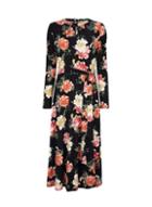 Dorothy Perkins *tall Black Floral Print Keyhole Midi Dress