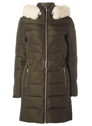 Dorothy Perkins *tall Khaki Belted Padded Coat
