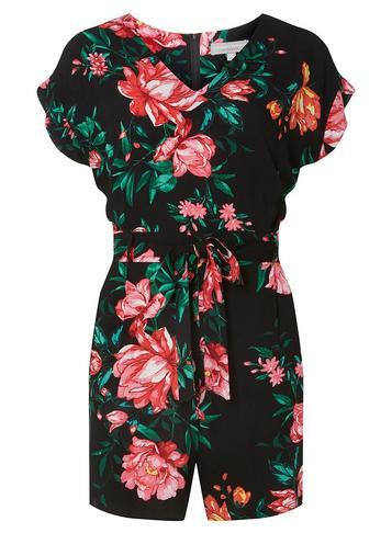 Dorothy Perkins Petite Black Floral Playsuit