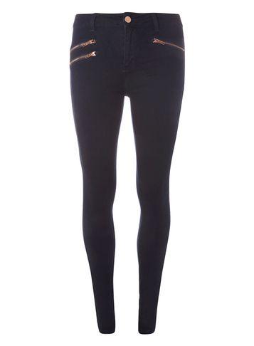 Dorothy Perkins Indigo Rose Gold Zip Bailey Super Skinny Stretch Jeans