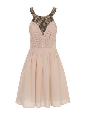 Dorothy Perkins *little Mistress Beige Sequin Prom Dress