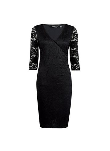 Dorothy Perkins *black Lace Wrap Bodycon Dress