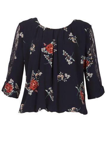 Dorothy Perkins *izabel London Navy Floral Print Top