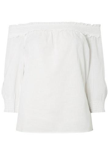 Dorothy Perkins Ivory Shirred Frill Bardot Cotton Top