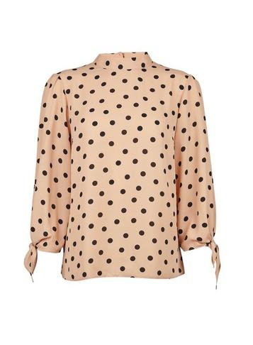 Dorothy Perkins Camel Spotted Tie Sleeve Top